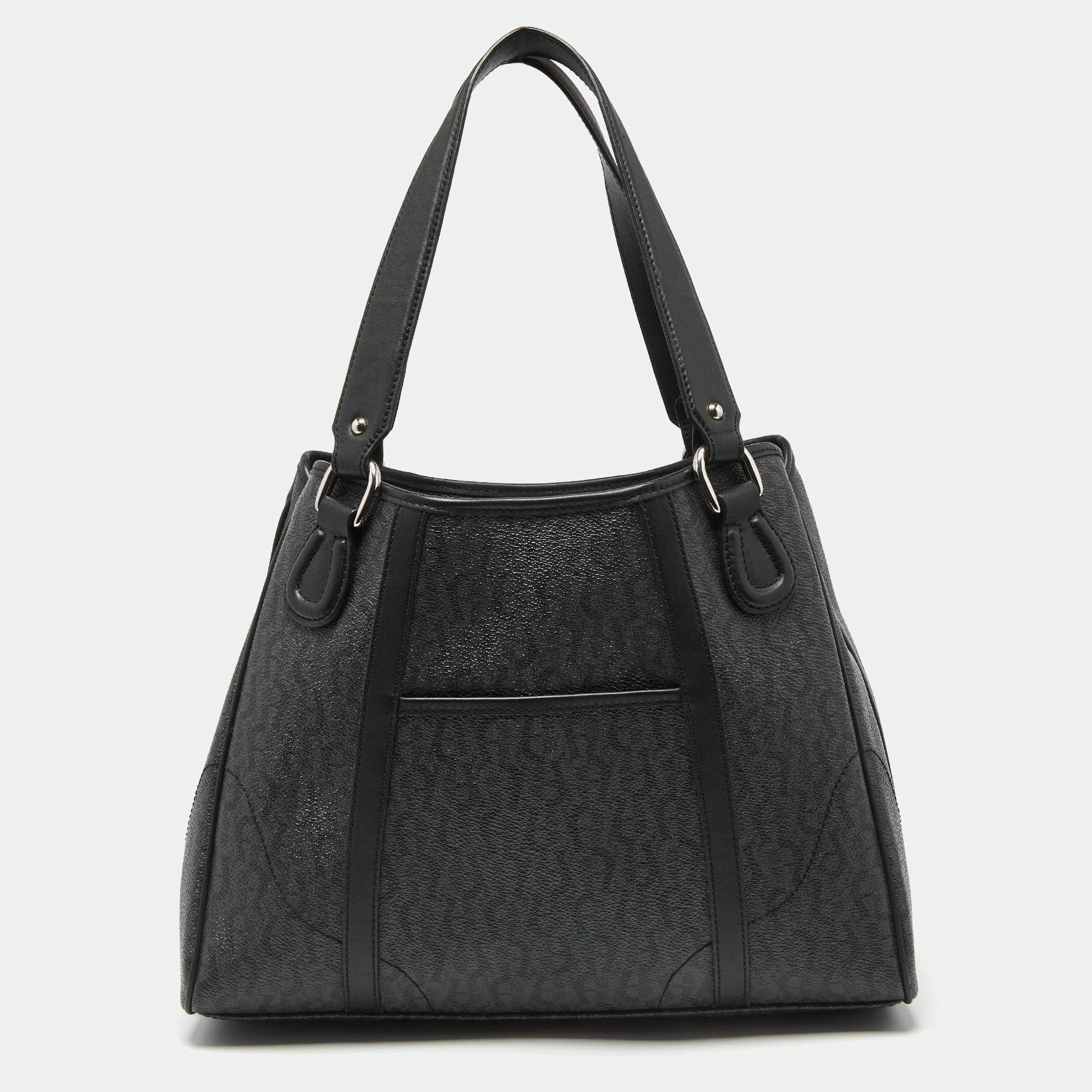 Aigner Black/Grey Signature Coated Canvas And Leather Snap Tote